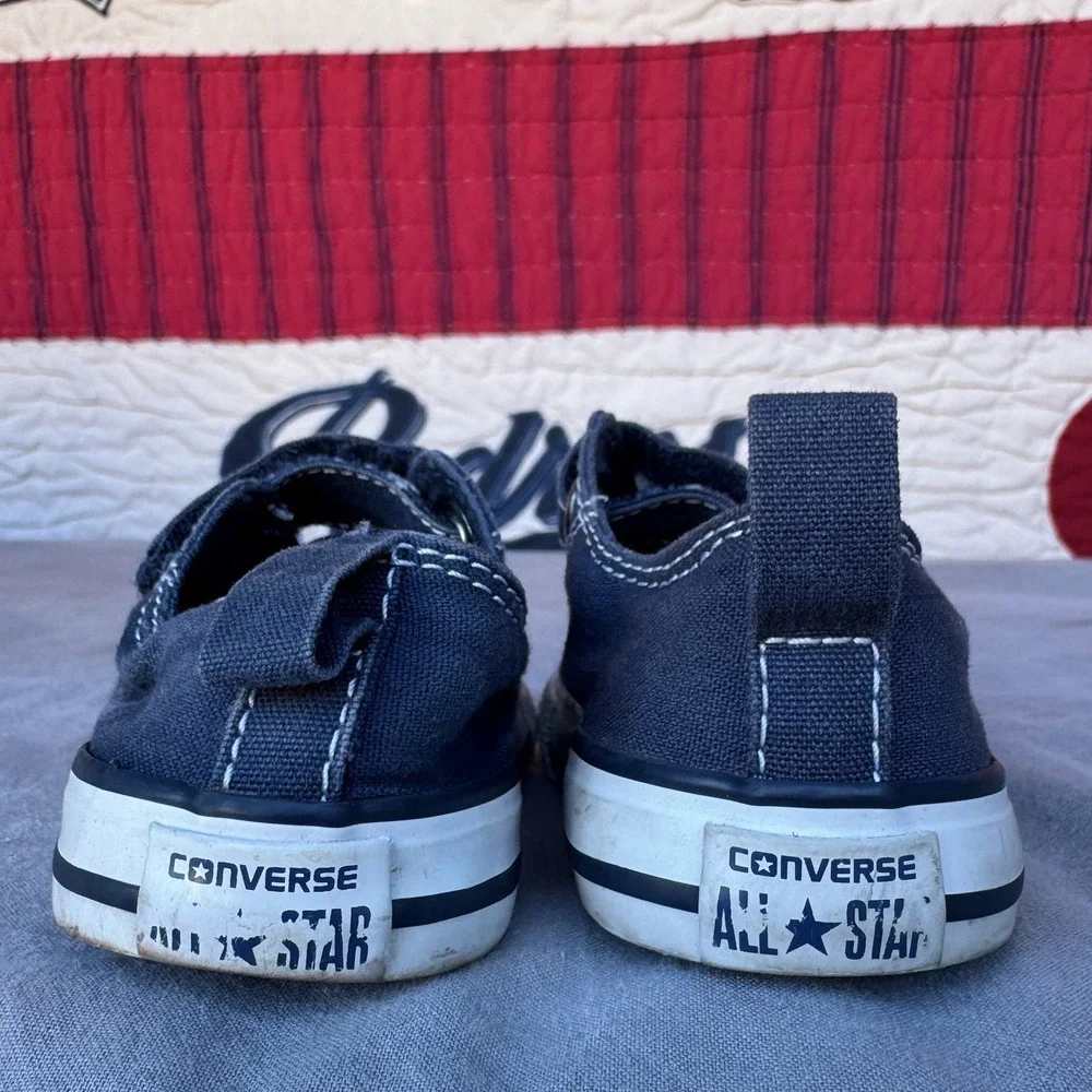 Size 6c - Baby Infant Black Unisex Converse All Star Low Top Velrco Canvas Shoes